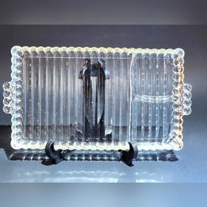 HAZEL ATLAS Ball & Rib, Glass Sip-n-Smoke Vintage Luncheon Snack Trays